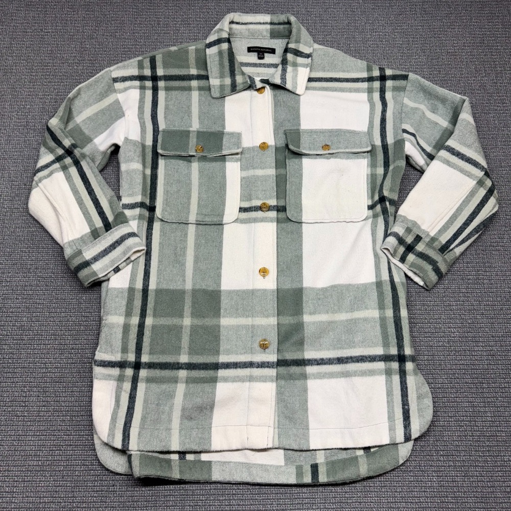 Banana Republic Sage Green Plaid Longline Shacket Shirt Jacket Mens Medium
